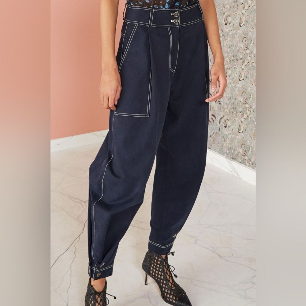 Ulla johnson women’s fleet pants barrel balloon leg trouser blue 4